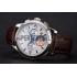 Patek Philippe Chronograph White Guilloche Dial Blue Hands Stainless Steel Case Brown Leather Strap