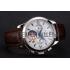 Patek Philippe Chronograph White Guilloche Dial Blue Hands Stainless Steel Case Brown Leather Strap