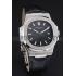 Patek Philippe Nautilus Black Dial Brushed Stainless Steel Case Black Leather Strap Replica