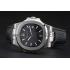 Patek Philippe Nautilus Black Dial Brushed Stainless Steel Case Black Leather Strap Replica