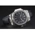 Patek Philippe Nautilus Black Dial Brushed Stainless Steel Case Black Leather Strap Replica