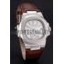 Patek Philippe Nautilus White Dial Stainless Steel Case Brown Leather Strap