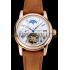 Patek Philippe Grand Complications GMT Moonphase Tourbillon White Dial Blue Numerals Rose Gold Case Brown Suede Leather Strap 1453820