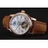 Patek Philippe Grand Complications GMT Moonphase Tourbillon White Dial Blue Numerals Rose Gold Case Brown Suede Leather Strap 1453820