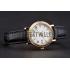 Patek Philippe Calatrava White Dial Roman Numerals Double Ribbed Bezel Gold Case Black Leather Strap