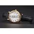 Patek Philippe Calatrava White Dial Roman Numerals Double Ribbed Bezel Gold Case Black Leather Strap