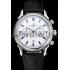 Patek Philippe Chronograph White Dial Blue Markings Stainless Steel Case Black Leather Strap