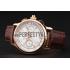 Swiss Patek Philippe Split Seconds Chronograph White Dial Rose Gold Case Brown Leather Strap