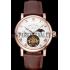 Patek Philippe Complications Moonphase Tourbillon White Dial Rose Gold Case Brown Leather Strap