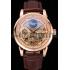 Patek Philippe Dual Time Moonphase Tourbillon Gold Skeletonised Dial Rose Gold Case Brown Leather Strap