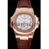 Patek Philippe Nautilus White Dial Rose Gold Case Brown Leather Strap