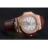 Patek Philippe Nautilus White Dial Rose Gold Case Brown Leather Strap