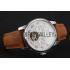 Patek Philippe Grand Complications Day Date Tourbillon Whie Dial Stainless Steel Case Brown Suede Leather Strap 1453817