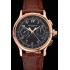 Swiss Patek Philippe Split Seconds Chronograph Black Dial Rose Gold Case Brown Leather Strap