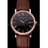 Patek Philippe Calatrava Black Dial Roman Numerals Ribbed Bezel Rose Gold Case Brown Leather Strap