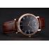 Patek Philippe Calatrava Black Dial Roman Numerals Ribbed Bezel Rose Gold Case Brown Leather Strap