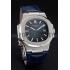 Patek Philippe Nautilus Blue Dial Brushed Stainless Steel Case Blue Leather Strap