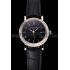 Replica Patek Philippe Calatrava Black Dial Roman Numerals Double Ribbed Bezel Stainless Steel Case Black Leather Strap