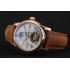 Replica Patek Philippe Grand Complications GMT Moonphase Tourbillon White Dial Rose Gold Case Brown Suede Leather Strap 1453819