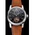 Patek Philippe Grand Complications Day Date Tourbillon Black Dial Numerals Stainless Steel Case Brown Suede Leather Strap 1453816 Replica