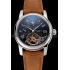 Patek Philippe Grand Complications GMT Moonphase Tourbillon Black Dial Stainless Steel Case Brown Suede Leather Strap 1453822