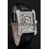 Swiss Piaget Emperador Tourbillon Skeleton Silver Diamond Case Black Leather Bracelet 1453943