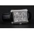 Swiss Piaget Emperador Tourbillon Skeleton Silver Diamond Case Black Leather Bracelet 1453943