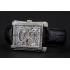 Swiss Piaget Emperador Tourbillon Skeleton Silver Diamond Case Black Leather Bracelet 1453943