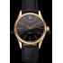 Swiss Rolex Cellini Black Dial Gold Markings Gold Case Black Leather Strap