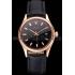 Swiss Rolex Datejust Black Dial Rose Gold Case Black Leather Strap