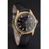 Replica Swiss Rolex Datejust Black Dial Gold Case Black Leather Strap