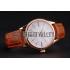 Swiss Rolex Cellini White Dial Roman Numerals Rose Gold Case Light Brown Leather Strap