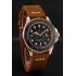 Rolex Yacht Master Black Dial Rose Gold Case Brown Leather Bracelet 1453861