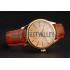 Swiss Rolex Cellini Gold Dial Blue Markings Gold Case Light Brown Leather Strap