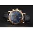 Omega Seamaster Vintage Chronograph Blue Dial Diamond Hour Marks Gold Case Black Leather Strap